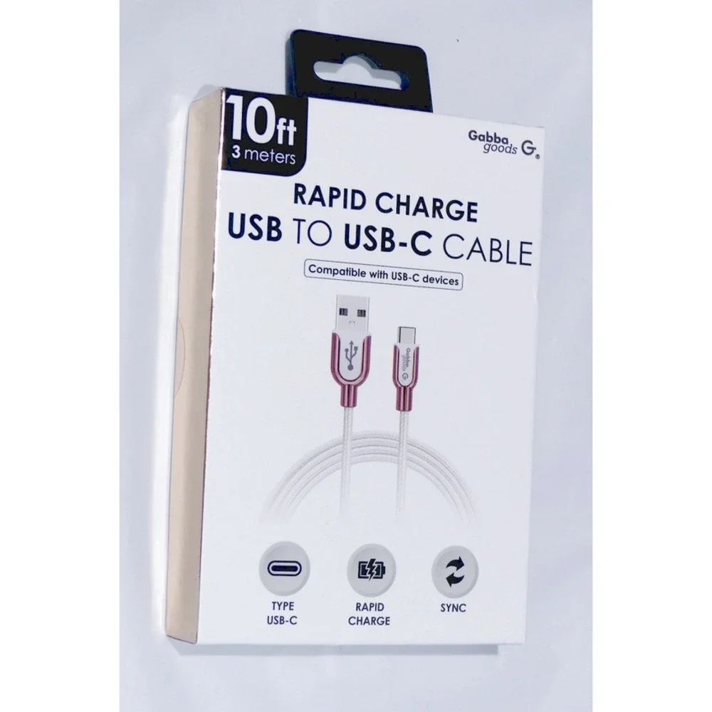 Gabba Goods Rapid‎ Charge USB to USB-C Cable 10 ft Long Compatible